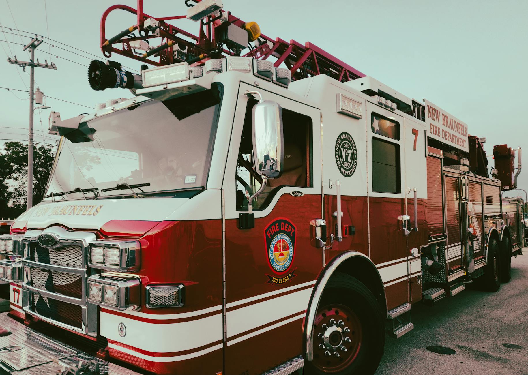red and white fire truck