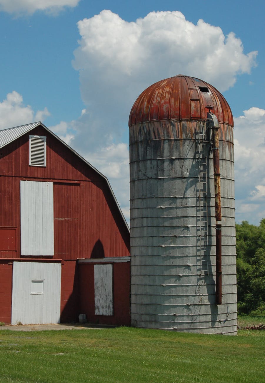 barn and silo on farm