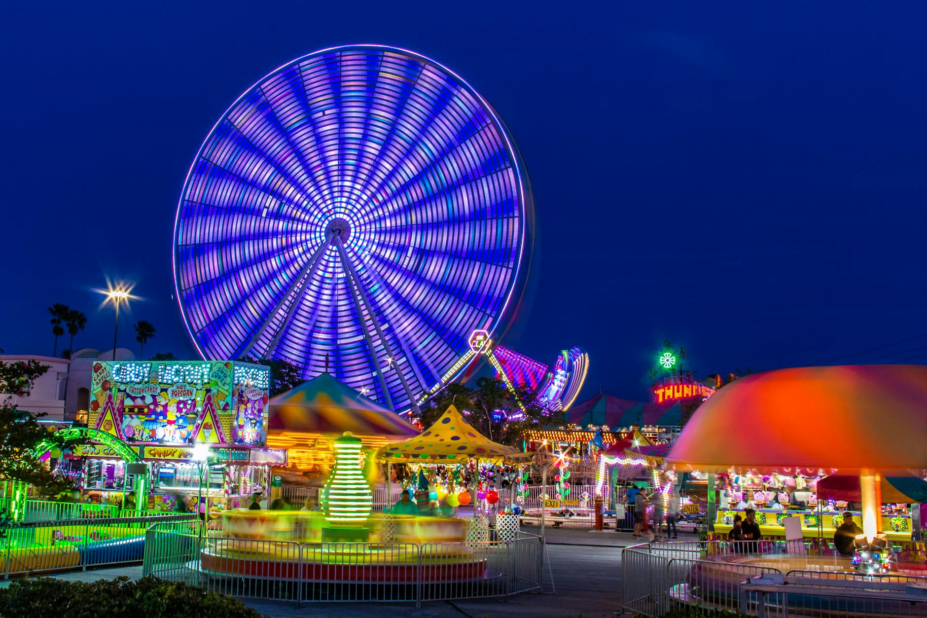 an amusement park at night