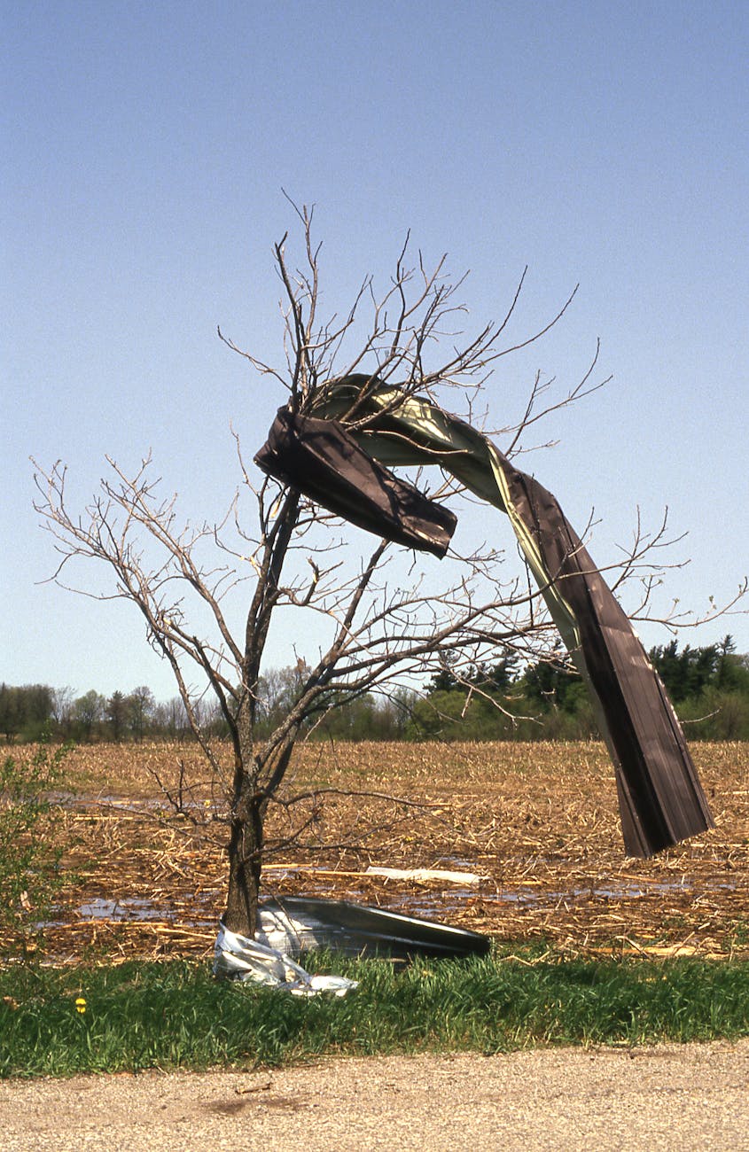 after a severe storm a piece of metal creates an unique abstract