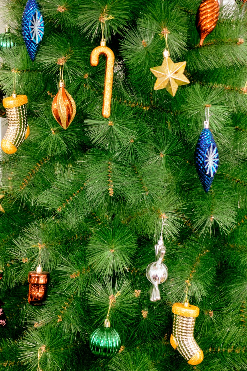 close up photo of christmas tree with ornaments